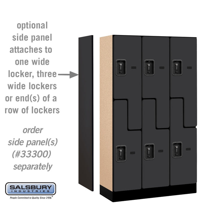 Salsbury 12" Wide Double Tier 'S' Style Designer Wood Locker - 3 Wide - 5 Feet High - 15 Inches Deep - Black - Black Resettable Combination Locks - Sweatfully