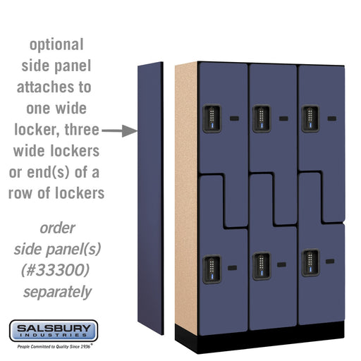 Salsbury 12" Wide Double Tier 'S' Style Designer Wood Locker - 3 Wide - 5 Feet High - 15 Inches Deep - Blue - Black Electronic Locks - Sweatfully