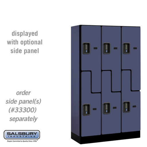 Salsbury 12" Wide Double Tier 'S' Style Designer Wood Locker - 3 Wide - 5 Feet High - 15 Inches Deep - Blue - Black Electronic Locks - Sweatfully