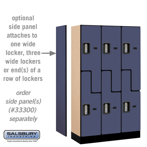 Salsbury 12" Wide Double Tier 'S' Style Designer Wood Locker - 3 Wide - 5 Feet High - 15 Inches Deep - Blue - Silver Electronic Locks - Sweatfully