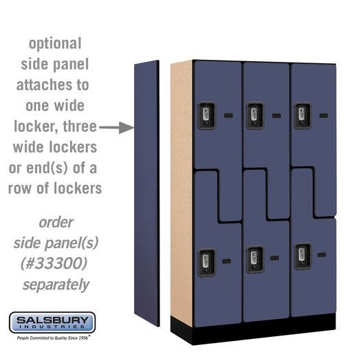 Salsbury 12" Wide Double Tier 'S' Style Designer Wood Locker - 3 Wide - 5 Feet High - 15 Inches Deep - Blue - Silver Resettable Combination Locks - Sweatfully