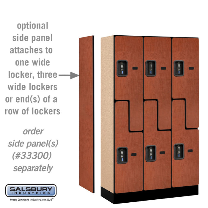 Salsbury 12" Wide Double Tier 'S' Style Designer Wood Locker - 3 Wide - 5 Feet High - 15 Inches Deep - Cherry - Black Electronic Locks - Sweatfully