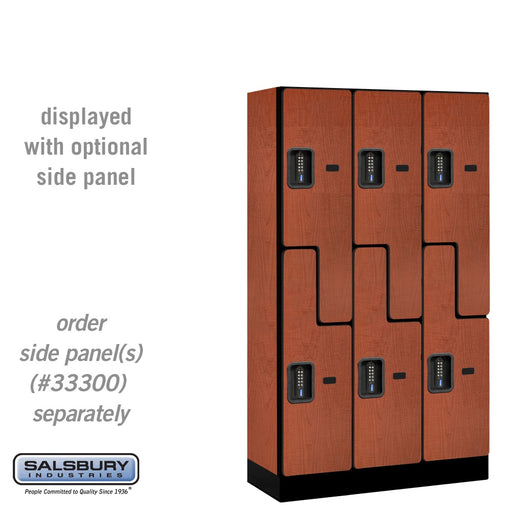 Salsbury 12" Wide Double Tier 'S' Style Designer Wood Locker - 3 Wide - 5 Feet High - 15 Inches Deep - Cherry - Black Electronic Locks - Sweatfully