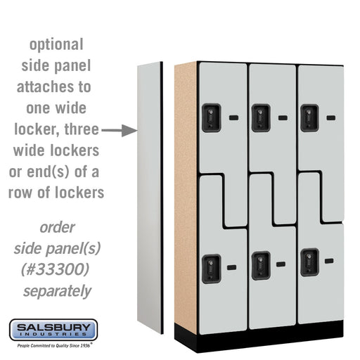 Salsbury 12" Wide Double Tier 'S' Style Designer Wood Locker - 3 Wide - 5 Feet High - 15 Inches Deep - Gray - Black Resettable Combination Locks - Sweatfully