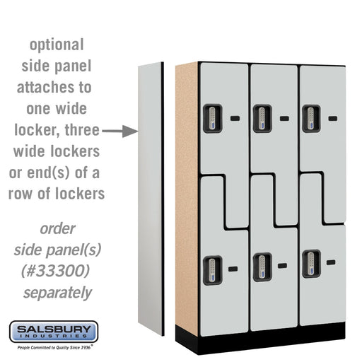 Salsbury 12" Wide Double Tier 'S' Style Designer Wood Locker - 3 Wide - 5 Feet High - 15 Inches Deep - Gray - Silver Electronic Locks - Sweatfully