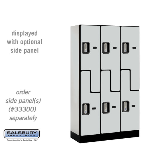 Salsbury 12" Wide Double Tier 'S' Style Designer Wood Locker - 3 Wide - 5 Feet High - 15 Inches Deep - Gray - Silver Electronic Locks - Sweatfully