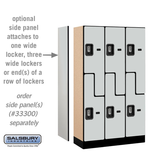Salsbury 12" Wide Double Tier 'S' Style Designer Wood Locker - 3 Wide - 5 Feet High - 15 Inches Deep - Gray - Silver Resettable Combination Locks - Sweatfully