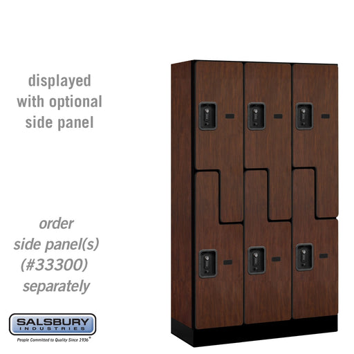 Salsbury 12" Wide Double Tier 'S' Style Designer Wood Locker - 3 Wide - 5 Feet High - 15 Inches Deep - Mahogany - Black Resettable Combination Locks - Sweatfully
