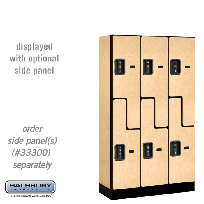 Salsbury 12" Wide Double Tier 'S' Style Designer Wood Locker - 3 Wide - 5 Feet High - 15 Inches Deep - Maple - Black Electronic Locks - Sweatfully