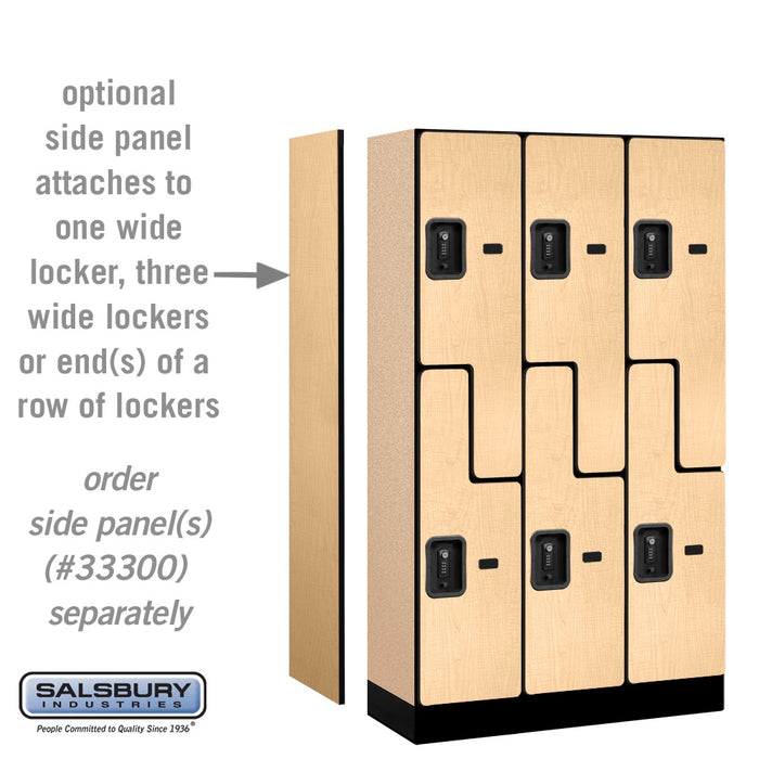 Salsbury 12" Wide Double Tier 'S' Style Designer Wood Locker - 3 Wide - 5 Feet High - 15 Inches Deep - Maple - Black Resettable Combination Locks - Sweatfully