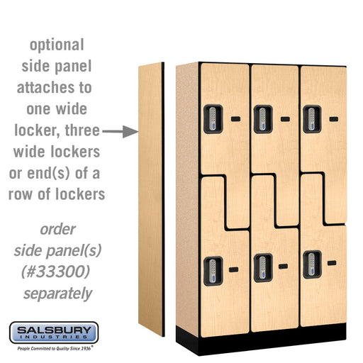 Salsbury 12" Wide Double Tier 'S' Style Designer Wood Locker - 3 Wide - 5 Feet High - 15 Inches Deep - Maple - Silver Electronic Locks - Sweatfully