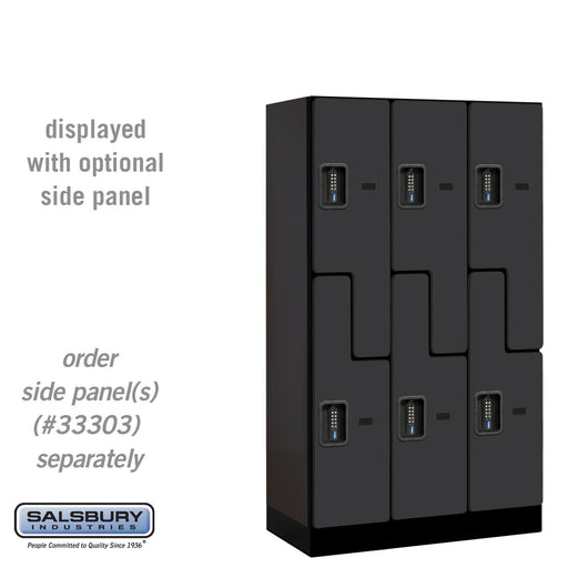 Salsbury 12" Wide Double Tier 'S' Style Designer Wood Locker - 3 Wide - 5 Feet High - 18 Inches Deep - Black - Black Electronic Locks - Sweatfully