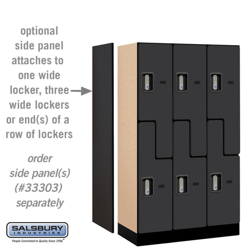 Salsbury 12" Wide Double Tier 'S' Style Designer Wood Locker - 3 Wide - 5 Feet High - 18 Inches Deep - Black - Silver Electronic Locks - Sweatfully