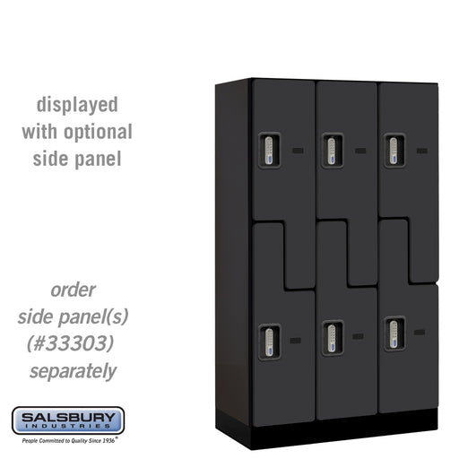Salsbury 12" Wide Double Tier 'S' Style Designer Wood Locker - 3 Wide - 5 Feet High - 18 Inches Deep - Black - Silver Electronic Locks - Sweatfully