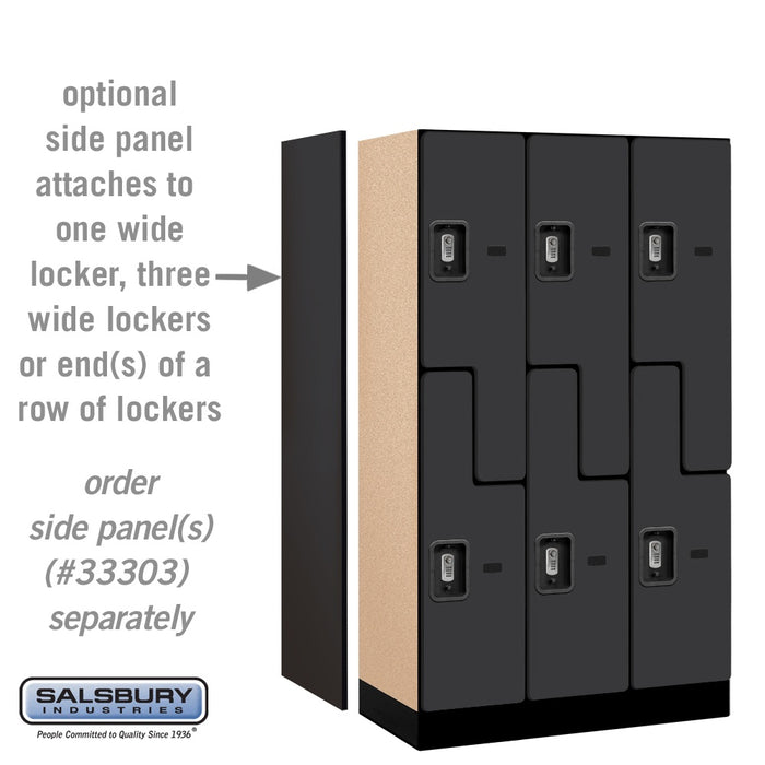 Salsbury 12" Wide Double Tier 'S' Style Designer Wood Locker - 3 Wide - 5 Feet High - 18 Inches Deep - Black - Silver Resettable Combination Locks - Sweatfully