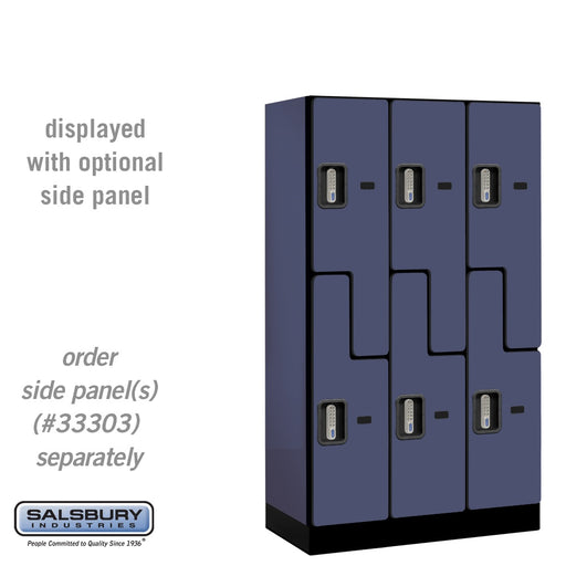 Salsbury 12" Wide Double Tier 'S' Style Designer Wood Locker - 3 Wide - 5 Feet High - 18 Inches Deep - Blue - Silver Electronic Locks - Sweatfully