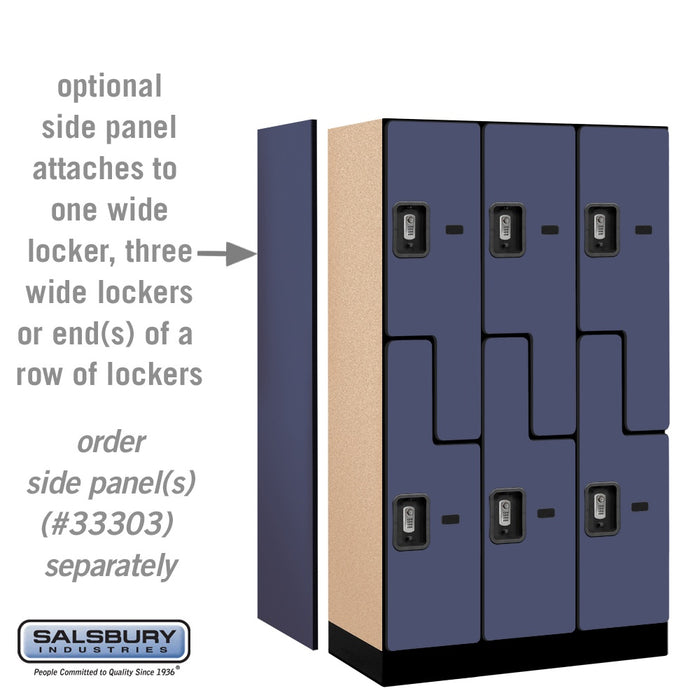 Salsbury 12" Wide Double Tier 'S' Style Designer Wood Locker - 3 Wide - 5 Feet High - 18 Inches Deep - Blue - Silver Resettable Combination Locks - Sweatfully