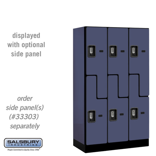Salsbury 12" Wide Double Tier 'S' Style Designer Wood Locker - 3 Wide - 5 Feet High - 18 Inches Deep - Blue - Silver Resettable Combination Locks - Sweatfully