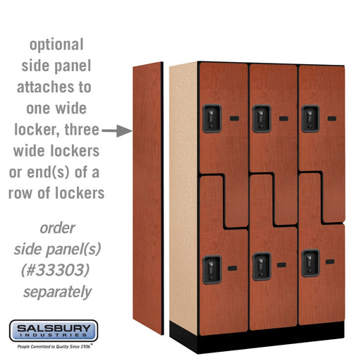 Salsbury 12" Wide Double Tier 'S' Style Designer Wood Locker - 3 Wide - 5 Feet High - 18 Inches Deep - Cherry - Black Resettable Combination Locks - Sweatfully