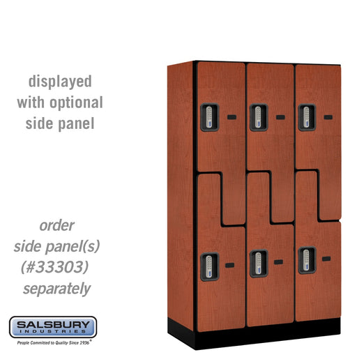 Salsbury 12" Wide Double Tier 'S' Style Designer Wood Locker - 3 Wide - 5 Feet High - 18 Inches Deep - Cherry - Silver Electronic Locks - Sweatfully
