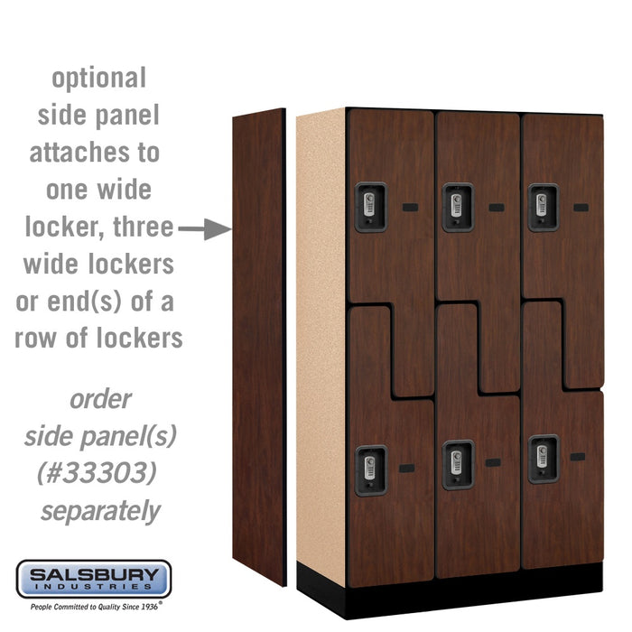 Salsbury 12" Wide Double Tier 'S' Style Designer Wood Locker - 3 Wide - 5 Feet High - 18 Inches Deep - Mahogany - Silver Resettable Combination Locks - Sweatfully