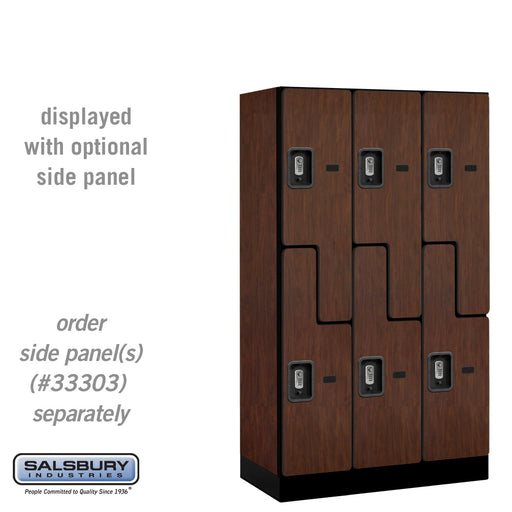Salsbury 12" Wide Double Tier 'S' Style Designer Wood Locker - 3 Wide - 5 Feet High - 18 Inches Deep - Mahogany - Silver Resettable Combination Locks - Sweatfully