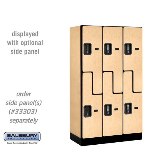 Salsbury 12" Wide Double Tier 'S' Style Designer Wood Locker - 3 Wide - 5 Feet High - 18 Inches Deep - Maple - Black Electronic Locks - Sweatfully