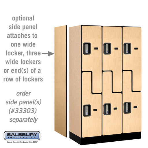 Salsbury 12" Wide Double Tier 'S' Style Designer Wood Locker - 3 Wide - 5 Feet High - 18 Inches Deep - Maple - Silver Electronic Locks - Sweatfully