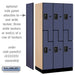 Salsbury 12" Wide Double Tier 'S' Style Designer Wood Locker - 3 Wide - 6 Feet High - 21 Inches Deep - Blue - Black Resettable Combination Locks - Sweatfully