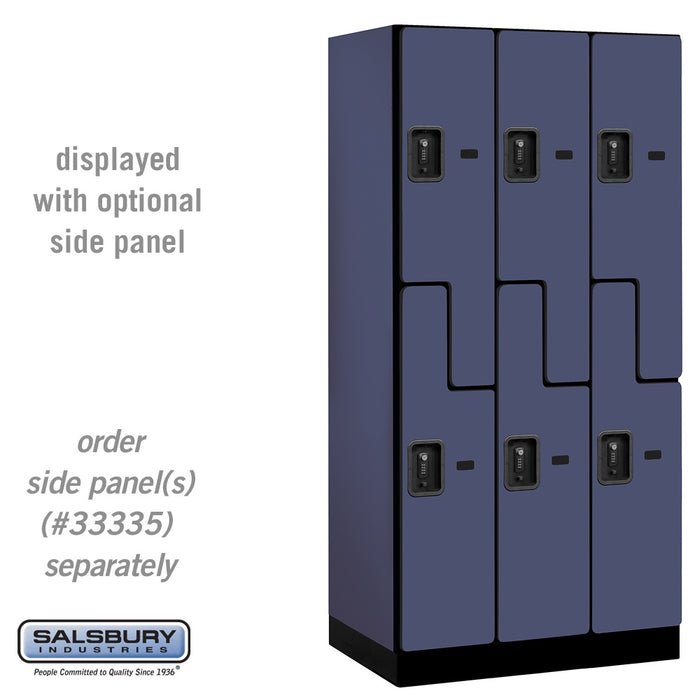 Salsbury 12" Wide Double Tier 'S' Style Designer Wood Locker - 3 Wide - 6 Feet High - 21 Inches Deep - Blue - Black Resettable Combination Locks - Sweatfully