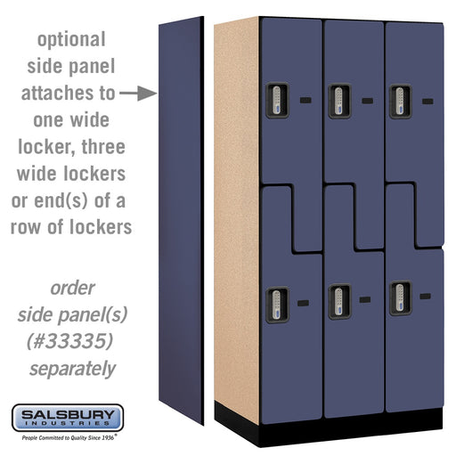 Salsbury 12" Wide Double Tier 'S' Style Designer Wood Locker - 3 Wide - 6 Feet High - 21 Inches Deep - Blue - Silver Electronic Locks - Sweatfully