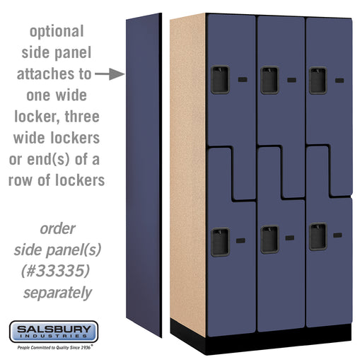 Salsbury 12" Wide Double Tier 'S' Style Designer Wood Locker - 3 Wide - 6 Feet High - 21 Inches Deep - Blue - Hasps - Sweatfully