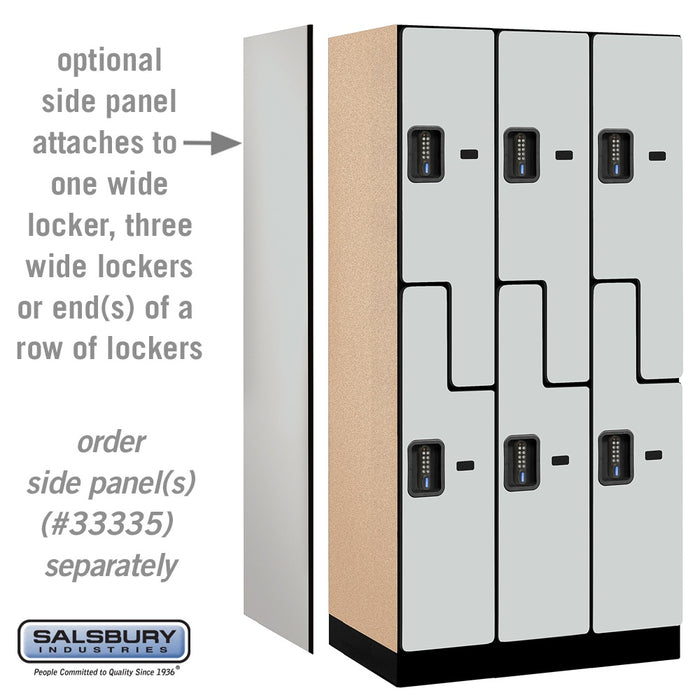 Salsbury 12" Wide Double Tier 'S' Style Designer Wood Locker - 3 Wide - 6 Feet High - 21 Inches Deep - Gray - Black Electronic Locks - Sweatfully
