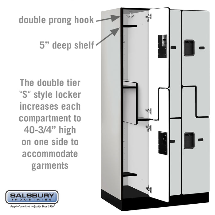 Salsbury 12" Wide Double Tier 'S' Style Designer Wood Locker - 3 Wide - 6 Feet High - 21 Inches Deep - Gray - Hasps - Sweatfully