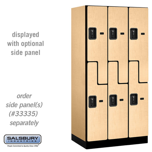 Salsbury 12" Wide Double Tier 'S' Style Designer Wood Locker - 3 Wide - 6 Feet High - 21 Inches Deep - Maple - Black Resettable Combination Locks - Sweatfully