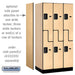 Salsbury 12" Wide Double Tier 'S' Style Designer Wood Locker - 3 Wide - 6 Feet High - 21 Inches Deep - Maple - Hasps - Sweatfully