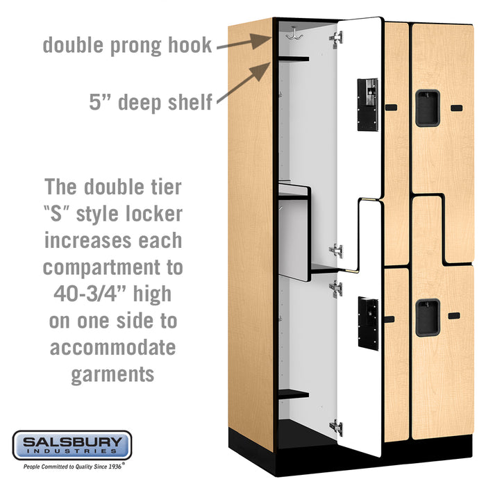 Salsbury 12" Wide Double Tier 'S' Style Designer Wood Locker - 3 Wide - 6 Feet High - 21 Inches Deep - Maple - Hasps - Sweatfully