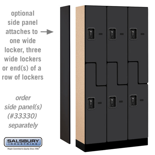 Salsbury 12" Wide Double Tier 'S' Style Designer Wood Locker - 3 Wide - 6 Feet High - 15 Inches Deep - Black - Black Resettable Combination Locks - Sweatfully