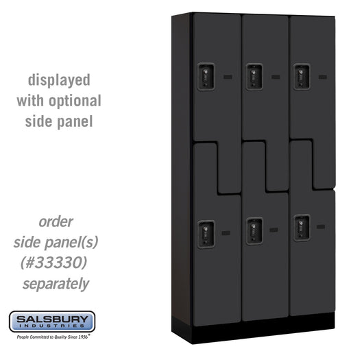 Salsbury 12" Wide Double Tier 'S' Style Designer Wood Locker - 3 Wide - 6 Feet High - 15 Inches Deep - Black - Black Resettable Combination Locks - Sweatfully
