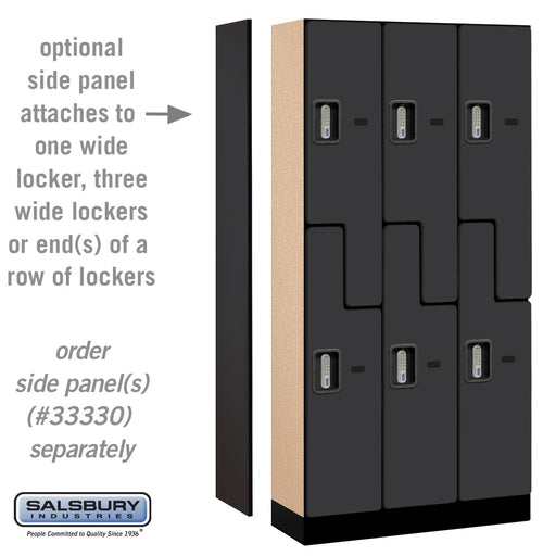 Salsbury 12" Wide Double Tier 'S' Style Designer Wood Locker - 3 Wide - 6 Feet High - 15 Inches Deep - Black - Silver Electronic Locks - Sweatfully