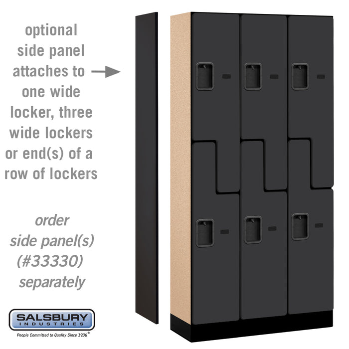 Salsbury 12" Wide Double Tier 'S' Style Designer Wood Locker - 3 Wide - 6 Feet High - 15 Inches Deep - Black - Hasps - Sweatfully