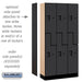 Salsbury 12" Wide Double Tier 'S' Style Designer Wood Locker - 3 Wide - 6 Feet High - 15 Inches Deep - Black - Hasps - Sweatfully
