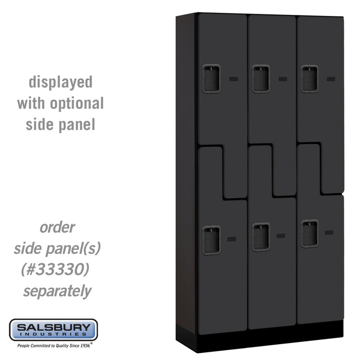 Salsbury 12" Wide Double Tier 'S' Style Designer Wood Locker - 3 Wide - 6 Feet High - 15 Inches Deep - Black - Hasps - Sweatfully