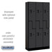 Salsbury 12" Wide Double Tier 'S' Style Designer Wood Locker - 3 Wide - 6 Feet High - 15 Inches Deep - Black - Hasps - Sweatfully