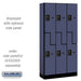 Salsbury 12" Wide Double Tier 'S' Style Designer Wood Locker - 3 Wide - 6 Feet High - 15 Inches Deep - Blue - Black Resettable Combination Locks - Sweatfully