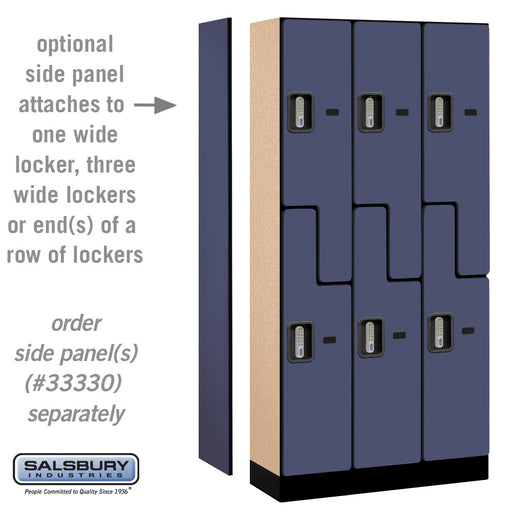 Salsbury 12" Wide Double Tier 'S' Style Designer Wood Locker - 3 Wide - 6 Feet High - 15 Inches Deep - Blue - Silver Electronic Locks - Sweatfully