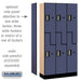 Salsbury 12" Wide Double Tier 'S' Style Designer Wood Locker - 3 Wide - 6 Feet High - 15 Inches Deep - Blue - Silver Electronic Locks - Sweatfully