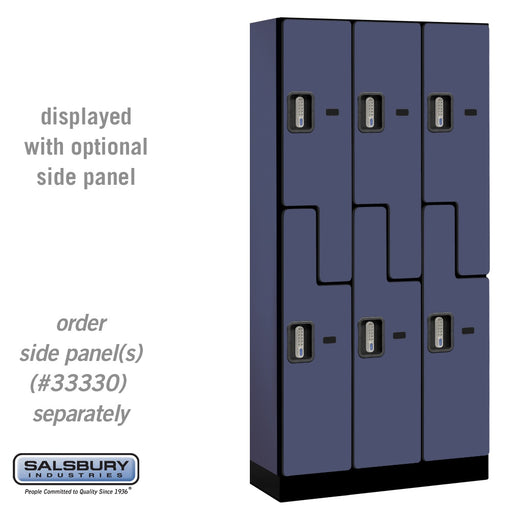 Salsbury 12" Wide Double Tier 'S' Style Designer Wood Locker - 3 Wide - 6 Feet High - 15 Inches Deep - Blue - Silver Electronic Locks - Sweatfully