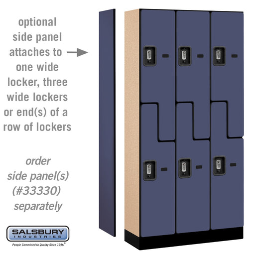 Salsbury 12" Wide Double Tier 'S' Style Designer Wood Locker - 3 Wide - 6 Feet High - 15 Inches Deep - Blue - Silver Resettable Combination Locks - Sweatfully