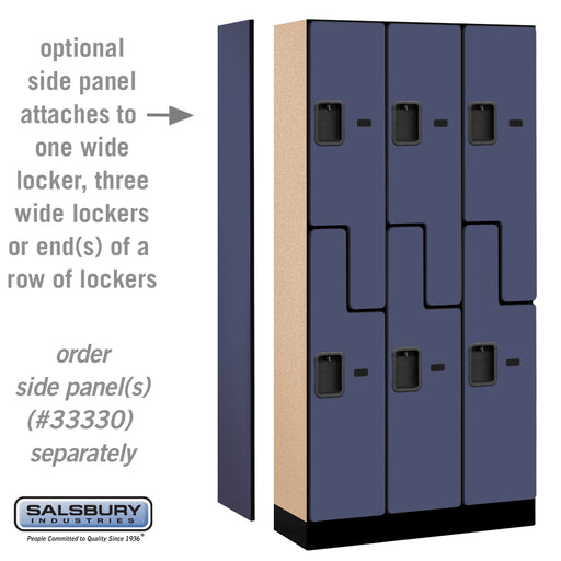 Salsbury 12" Wide Double Tier 'S' Style Designer Wood Locker - 3 Wide - 6 Feet High - 15 Inches Deep - Blue - Hasps - Sweatfully